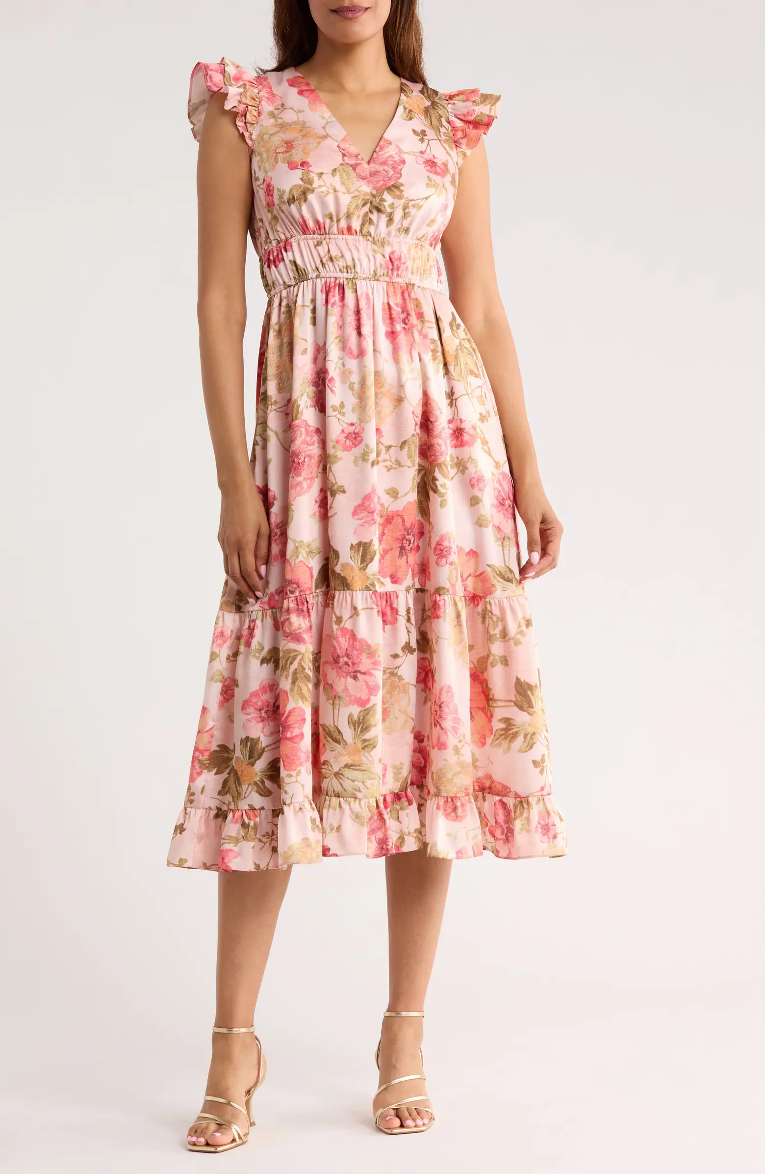 Vince Camuto Ruffle Cap Sleeve Midi Dress | Nordstromrack | Nordstrom Rack