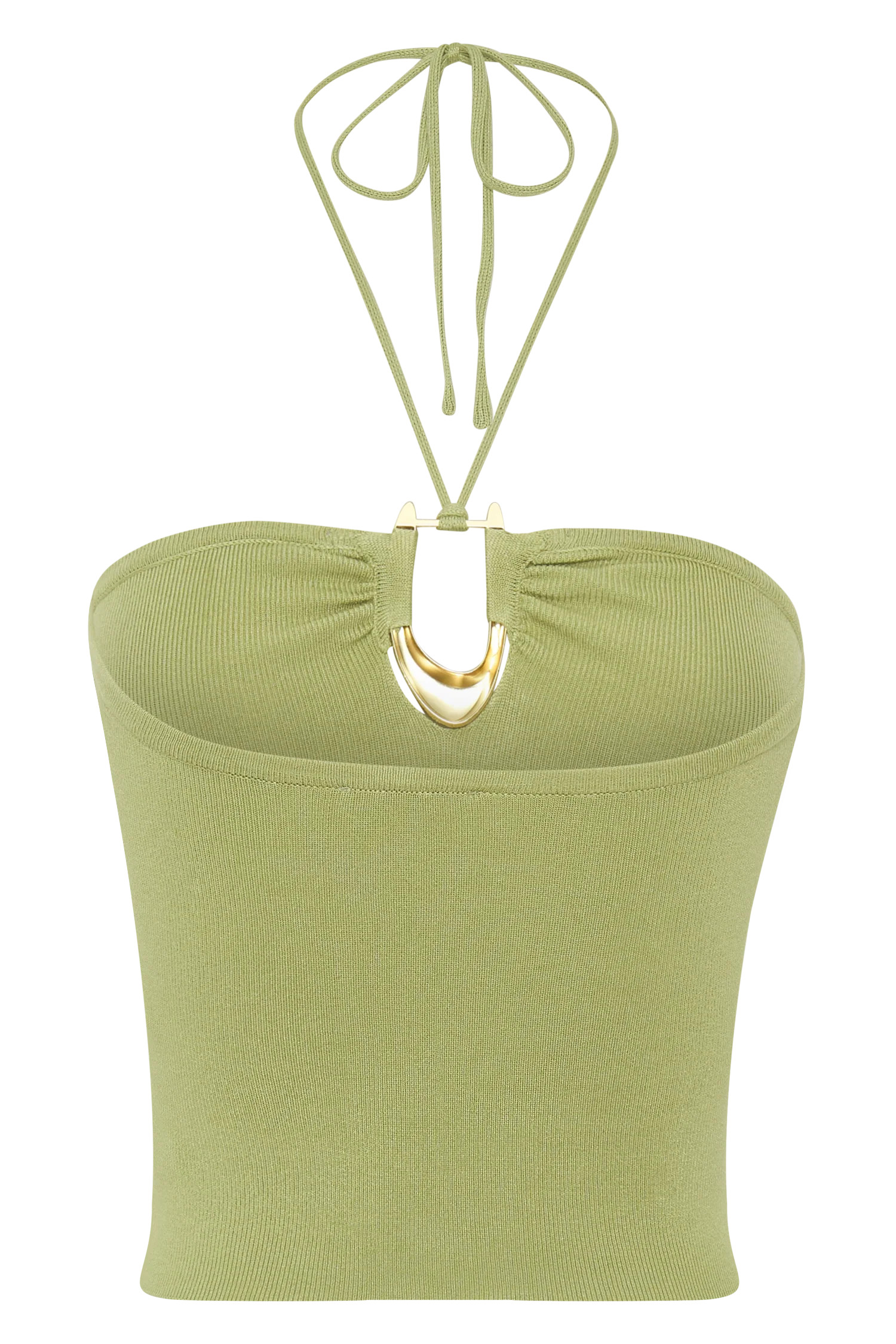 Knit Halter Top With Hardware - Light Olive | MESHKI US