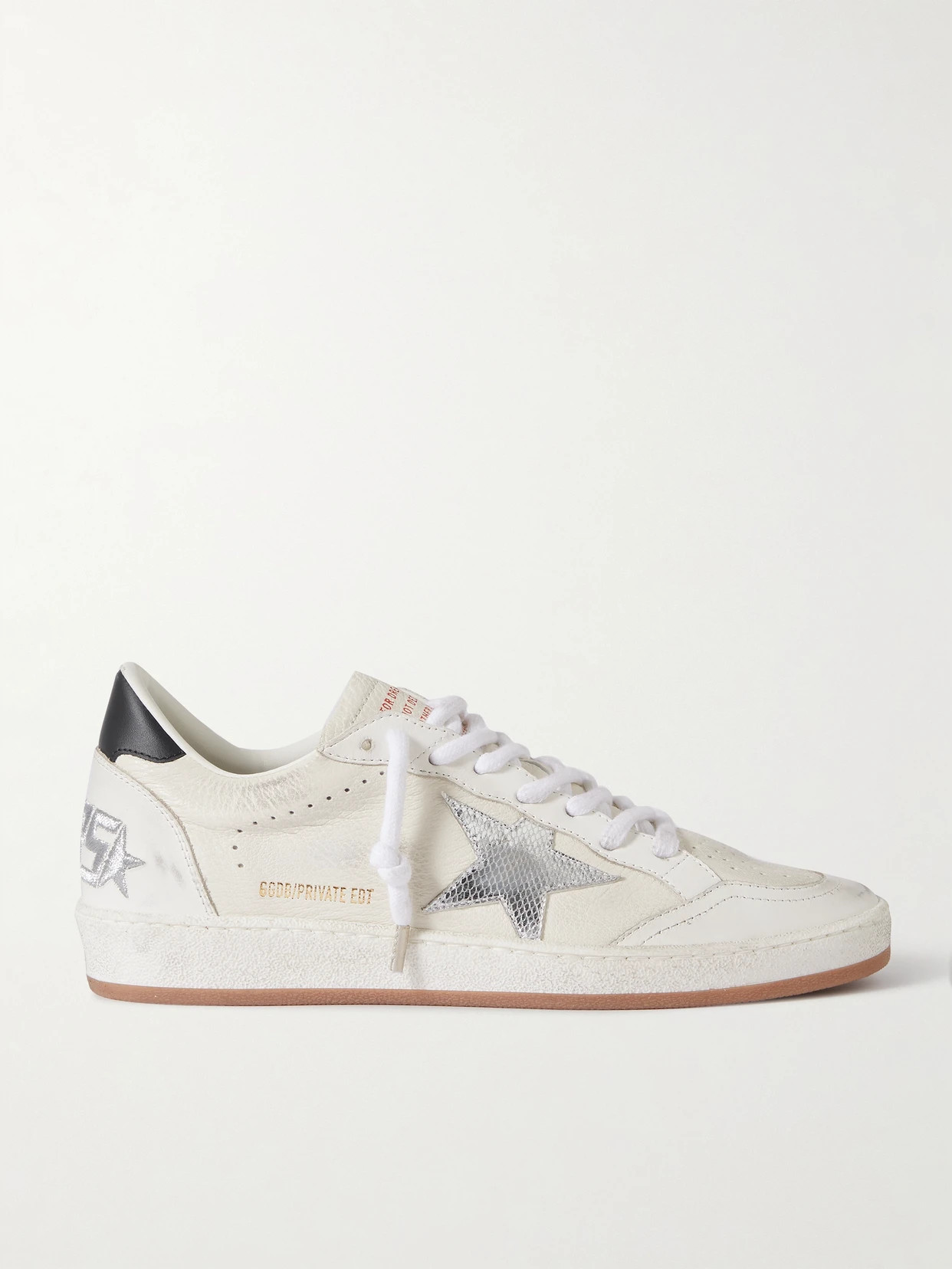 Golden Goose - Ball Star Distressed Metallic-trimmed Leather Sneakers - White | NET-A-PORTER (US)