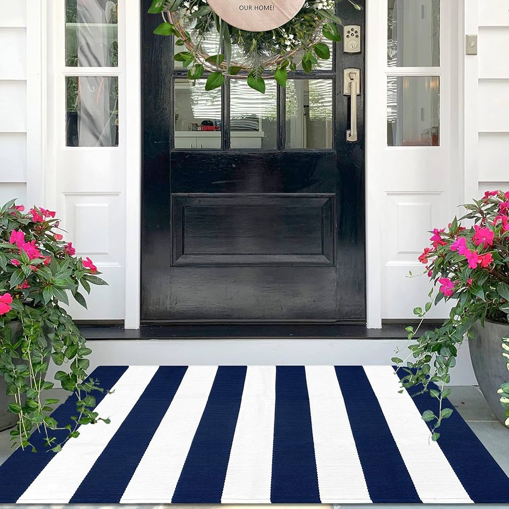 IOHOUZE Navy White Striped Rug -27.5" X 43" Front Door Mats Outdoor,Washable Rug for Front Porch ... | Amazon (US)