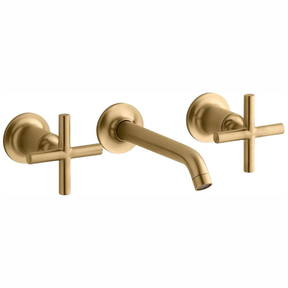KOHLER Purist 2-Handle Wall-Mount Bathroom Sink Faucet Trim in Vibrant Moderne Brushed Gold (Valve N | The Home Depot