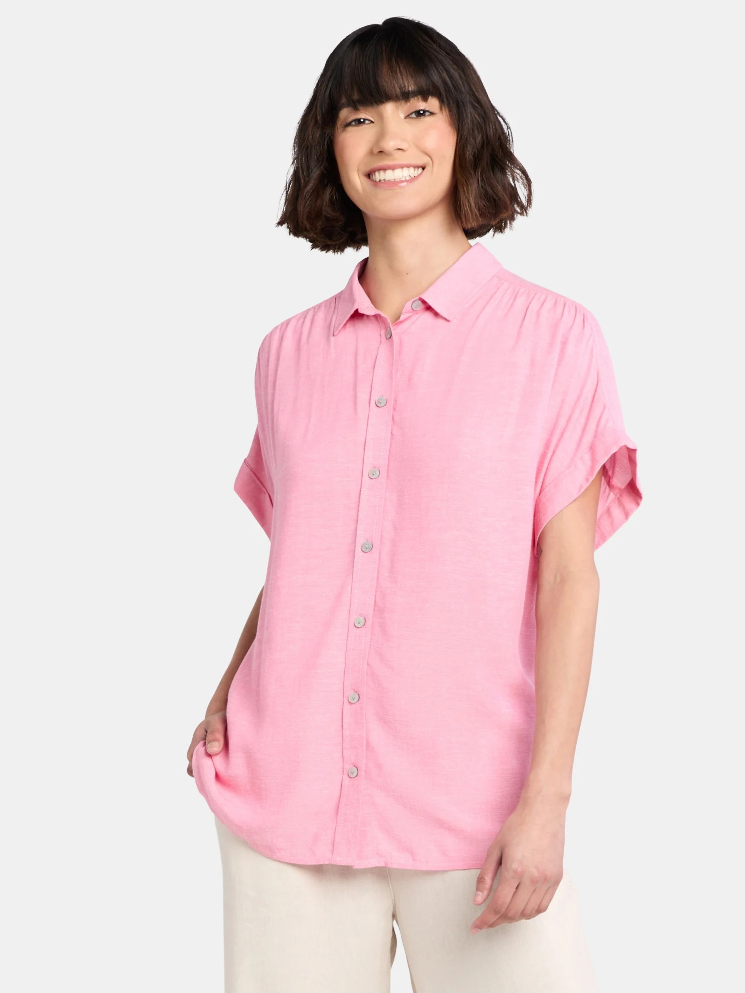 Time and Tru Women's Camp Shirt with Short Sleeves, Sizes XS-XXXL | Walmart (US)