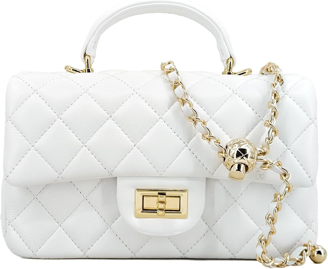 M-ioi-M Small Quilted Crossbody Bag for Women, Genuine Leather Mini Shoulder Flap Purse with Gold... | Amazon (US)