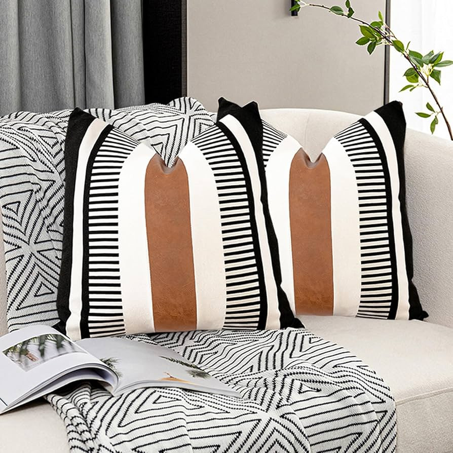 Pack of 2 Farmhouse Throw Pillow Covers for Couch Sofa Decorative Faux Leather Square Cushion Cov... | Amazon (US)