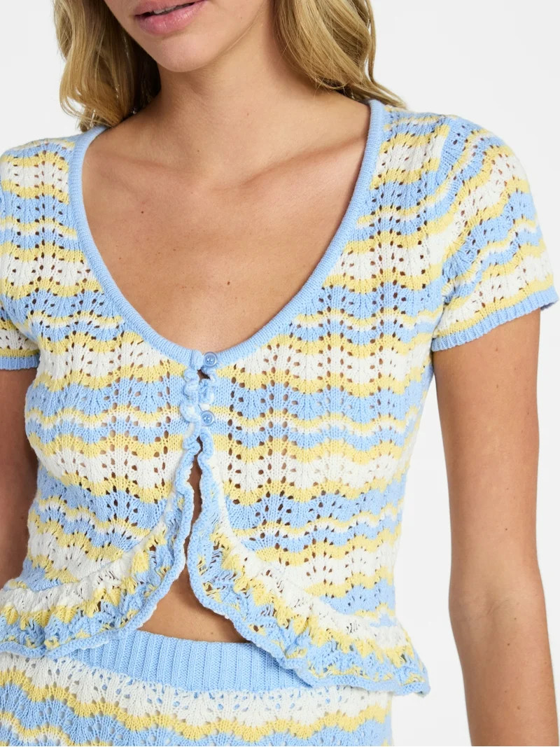 No Boundaries Ruffle Pointelle Cardigan and Skirt Set, 2-Piece, Women’s XXS-XXL | Walmart (US)