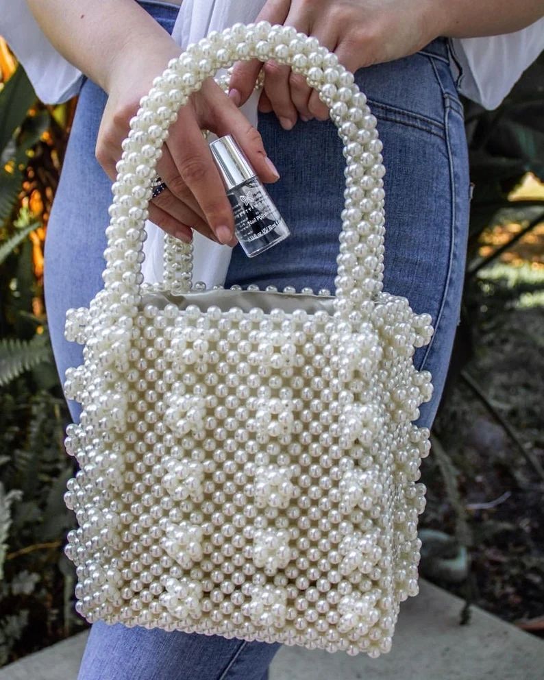 Pearl Handbag, luxury beaded Bridal Faux Pearl Clutch, Box Bag Bucket Bag Wedding bag Vintage Han... | Etsy (US)