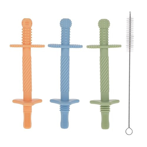 Nuby Sensory Silicone Tube Teethers - (3 Pack) Textured Infant and Baby Teether Toys - 3+ Months - Orange, Blue, and Green | Amazon (US)