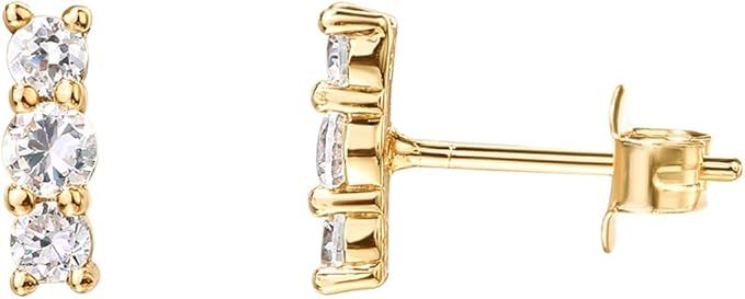PAVOI 14K Gold Plated 925 Sterling Silver CZ Simulated Diamond Earrings Dainty Geometric Shape - ... | Amazon (US)