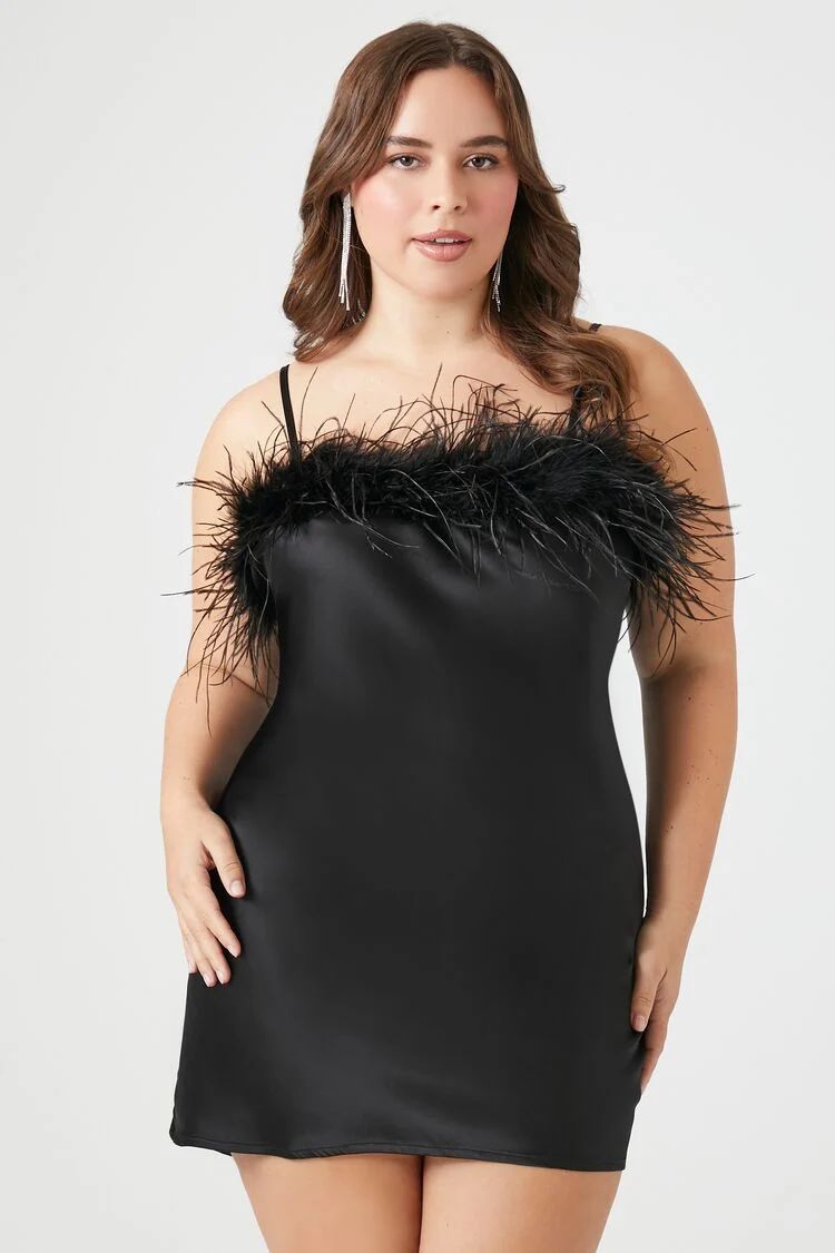 Plus Size Faux Fur-Trim Satin Dress | Forever 21