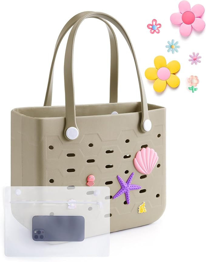 BAGSMART Beach Bag for Women, Water-resistant Rubber Tote Bag, Sandproof Vacation Essentials for ... | Amazon (US)