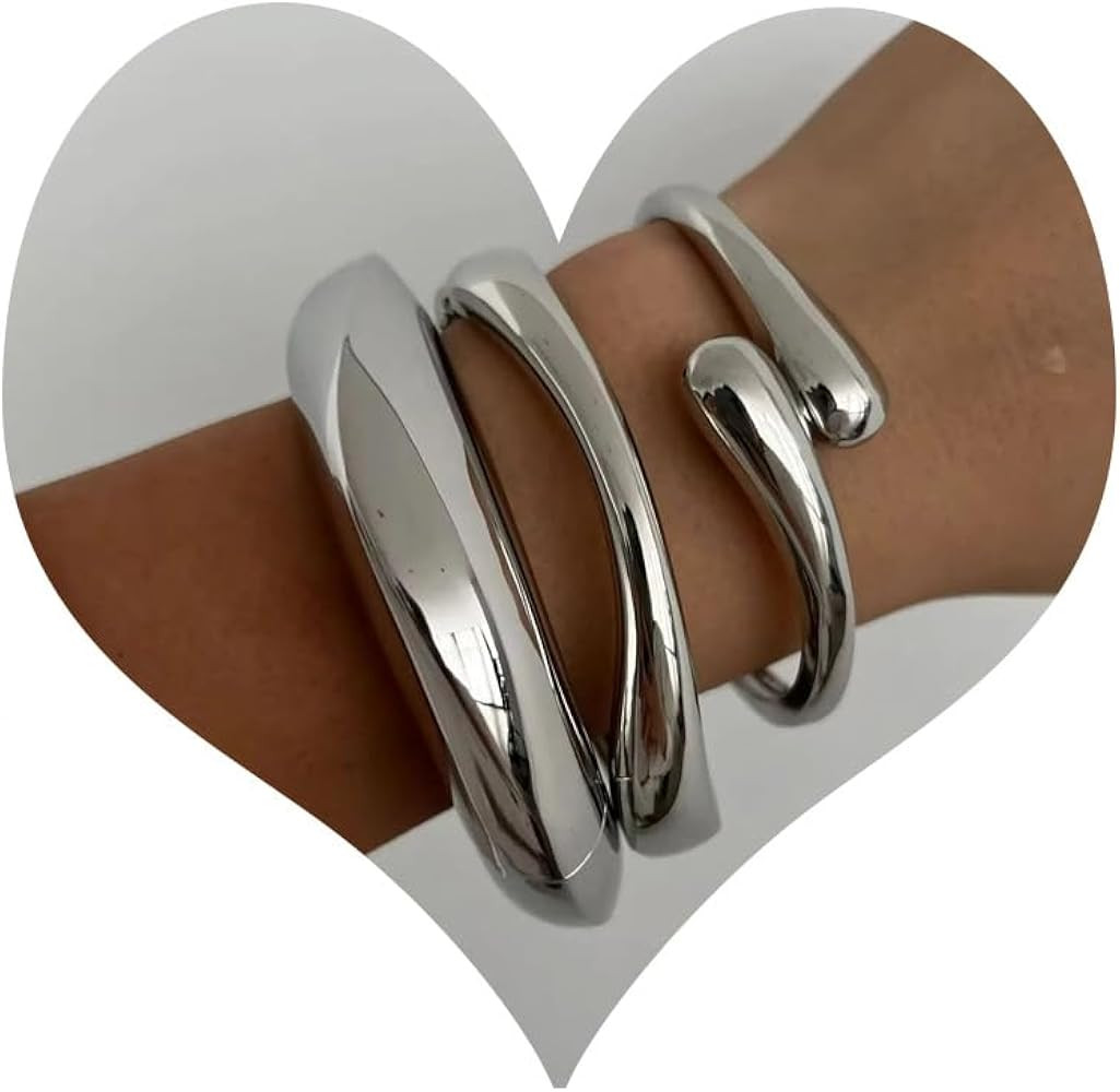 WAINIS 3Pcs Chunky Gold Bangle Bracelets for Women Trendy Wide Wrist Cuff Bracelets Stack Stateme... | Amazon (US)