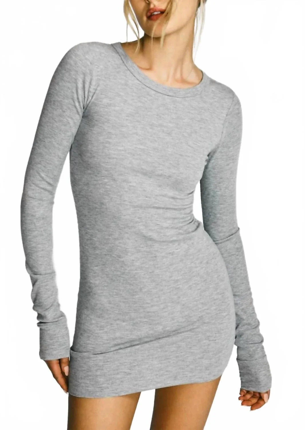Long Sleeve Crewneck Mini Dress In Heather Grey | Shop Simon