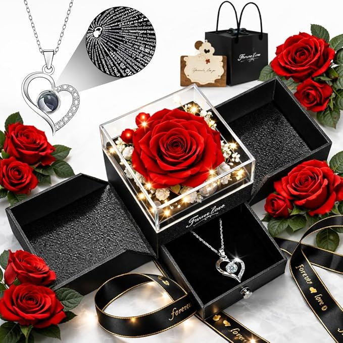 Preserved Real Rose with Heart I Love You Necklace -Mothers Day Gifts for Her Wife Mom Girlfriend... | Amazon (US)