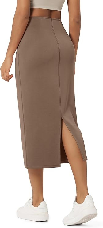 ODODOS Modal Soft Midi Skirt for Women Back Slit High Waist Casual Long Pencil Skirts with Pocket... | Amazon (US)