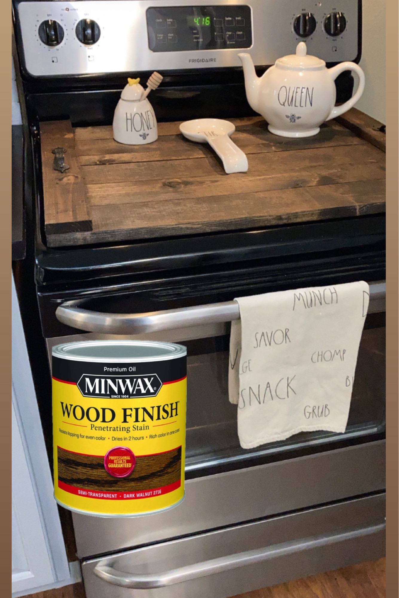 Dark walnut is one of my OG stains. I made the stove top cover and stained it in dark walnut to match my butcher bought countertops.

#LTKU #LTKHome