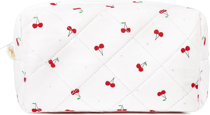 SOIDRAM Cute Makeup Bag Quilted Cosmetic Bag Puffy Coquette Makeup pouch Aesthetic Large Cherry T... | Amazon (US)