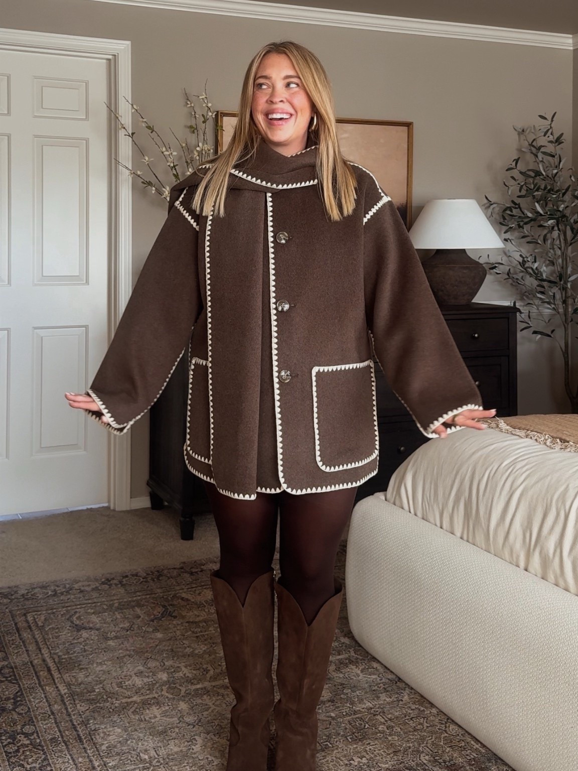 The cutest Scarf Coat for winter! It comes in several gorgeous colors. Wearing a size Large | Size 10/12 | M/L | 5'3" 

 #LTKootd #LTKSeasonal #LTKMidsize