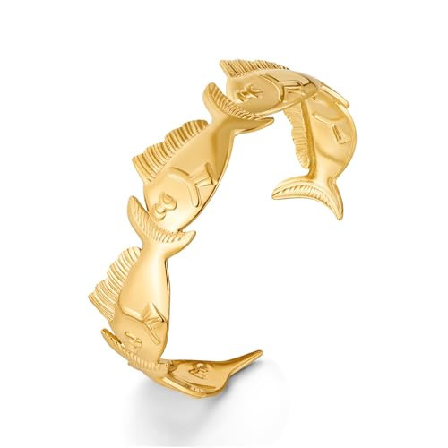 TONLUYAX Chunky Gold Fish Cuff Bracelets for Women Summer Beach Bracelet Fish Bangle Adjustable Statement Open Bracelets Jewelry | Amazon (US)