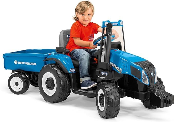 Peg Perego New Holland T8 Tractor & Trailer 12 Volt Ride on, Blue | Amazon (US)