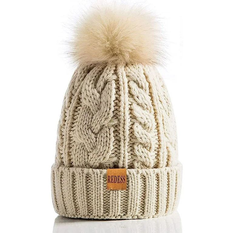 Women Winter Pompom Beanie Hat with Warm Fleece Lined, Thick Slouchy Snow Knit Skull Ski Cap | Walmart (US)