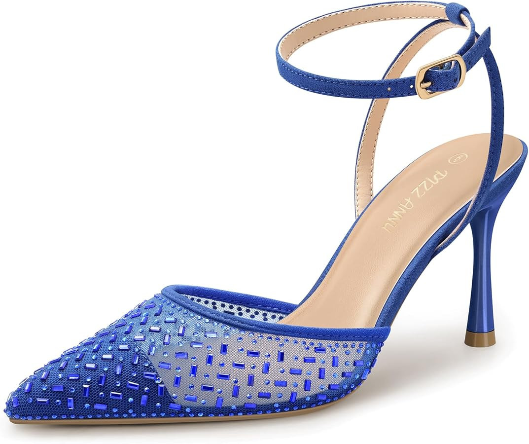 Women's Cienna High Heels Sexy Stiletto Pumps Closed Toe Mesh Sparkly Rhinestones Ankle Strap Dre... | Amazon (US)