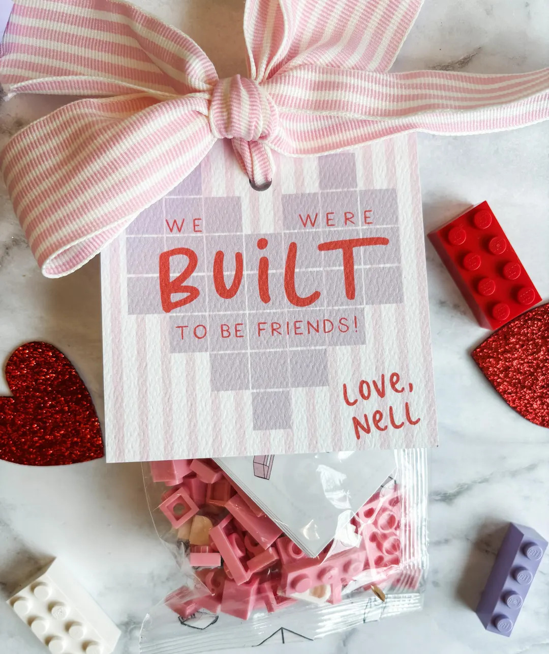 Built to Be Friends Valentine, Valentine Class Tags, Watercolor, Built to Be Friends, Girls Lego ... | Etsy (US)