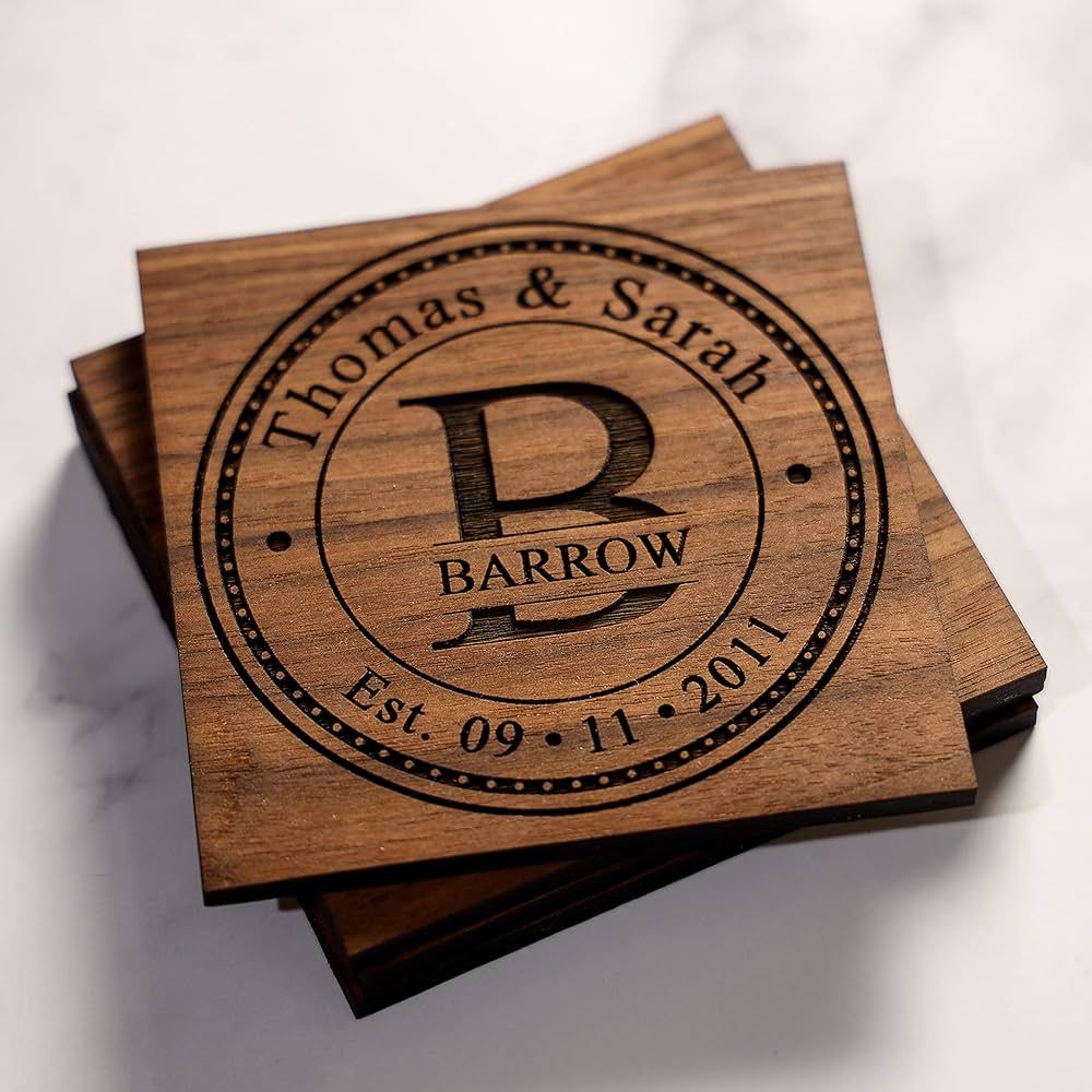 Personalized Coasters Handmade in the USA Christmas Gifts for him Anniversary Gifts or Personaliz... | Amazon (US)