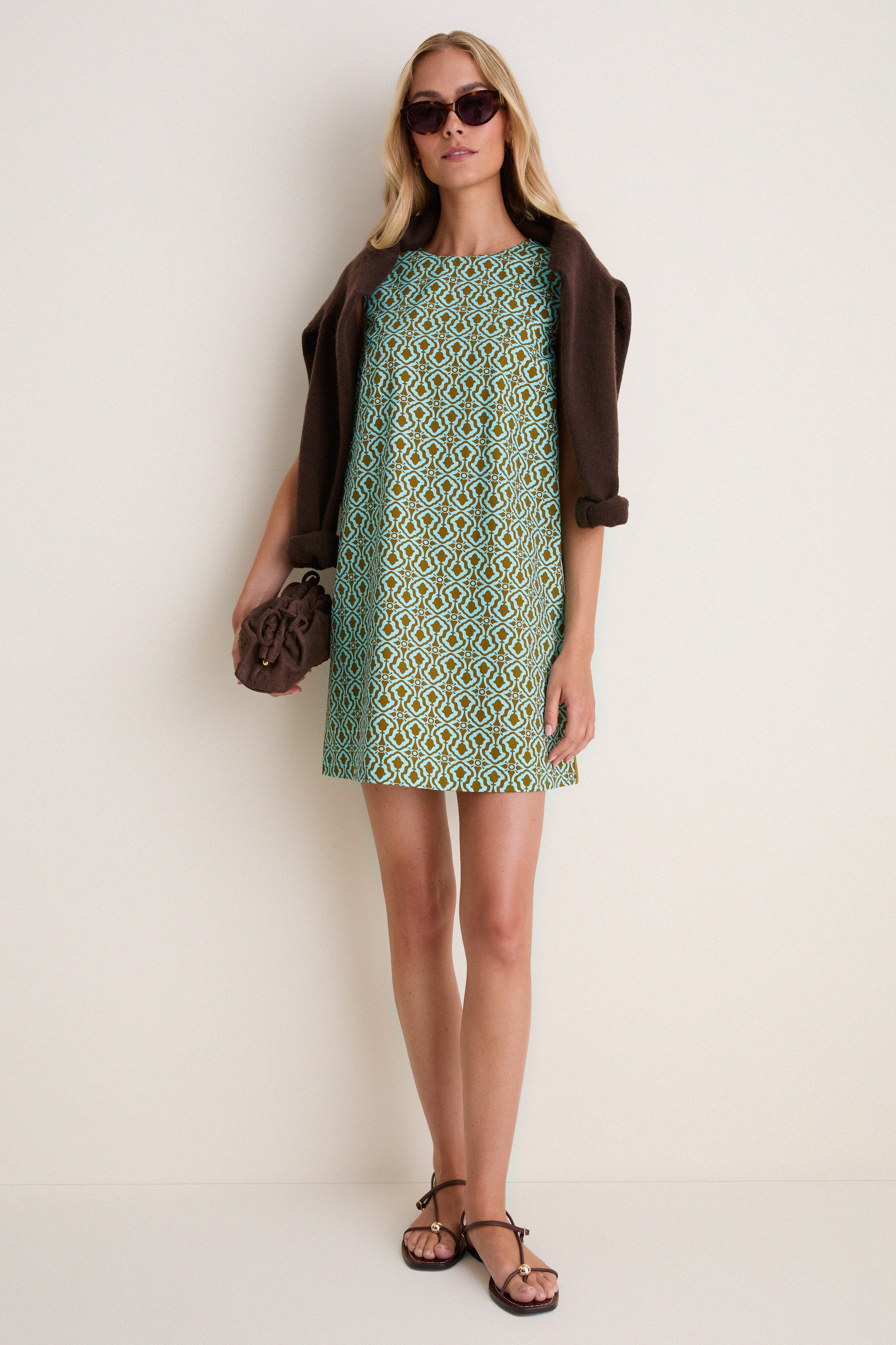 Turquoise & Brown Geo Bitsy Mini Dress | Tuckernuck (US)