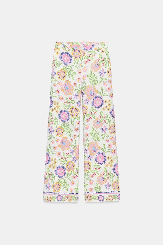 FLORAL PRINT LINEN PANTS | Zara US