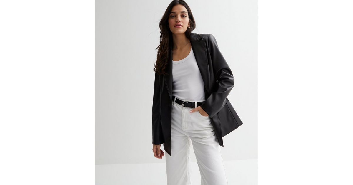 Black Leather-Look Button Front Blazer | New Look | New Look (UK)