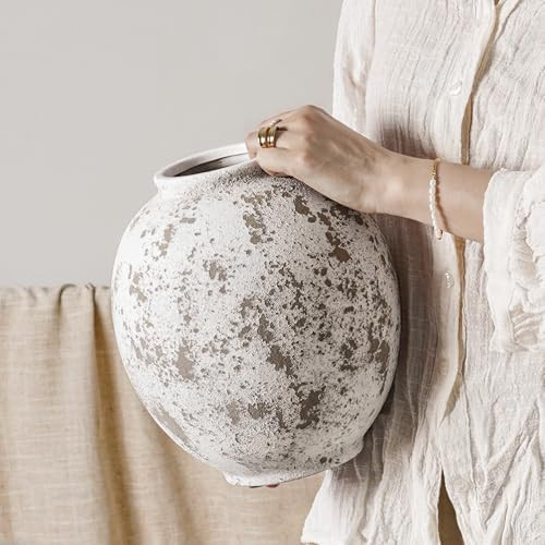 Large White Ceramic Vase - 9.8 Inch Rustic Farmhouse Vase for Home Decor, Minimalist Tall Vases f... | Amazon (US)