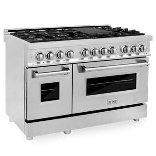 ZLINE Kitchen and Bath 48" 6.0 cu. ft. Dual Fuel Range with Gas Stove and Electric Oven in Stainl... | The Home Depot