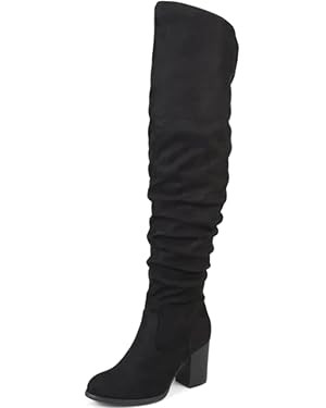 Journee Collection Women's Regular and Wide Calf Vegan Leather Ruched Kaison Zipper Over The Knee... | Amazon (US)