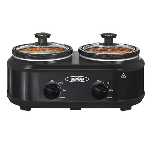 Sunvivi Double Slow Cooker,2 Pot Small Mini Crock Buffet Servers and Warmer,Dual Pot Oval Manual Slow Cooker with Adjustable Temp Removable Ceramic Pot,Stainless Steel, Total 2 * 1.25 Quarts Black | Amazon (US)