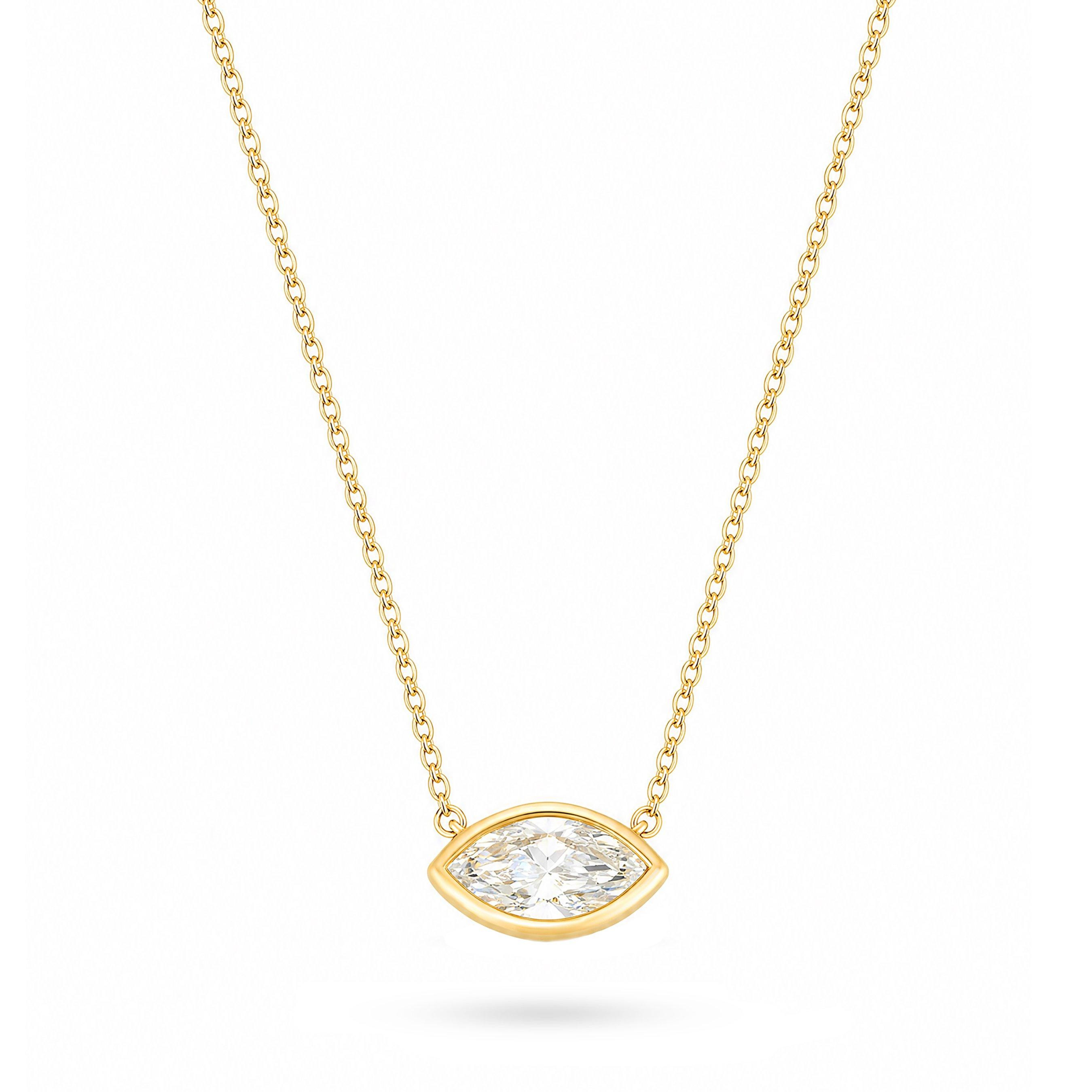 9ct Yellow Gold Marquise Shaped Lab Grown Diamond Necklace | Beaverbrooks