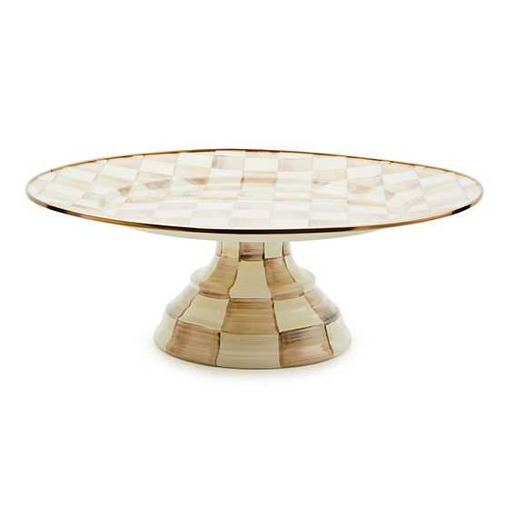 Mocha Check Small Pedestal Platter | MacKenzie-Childs