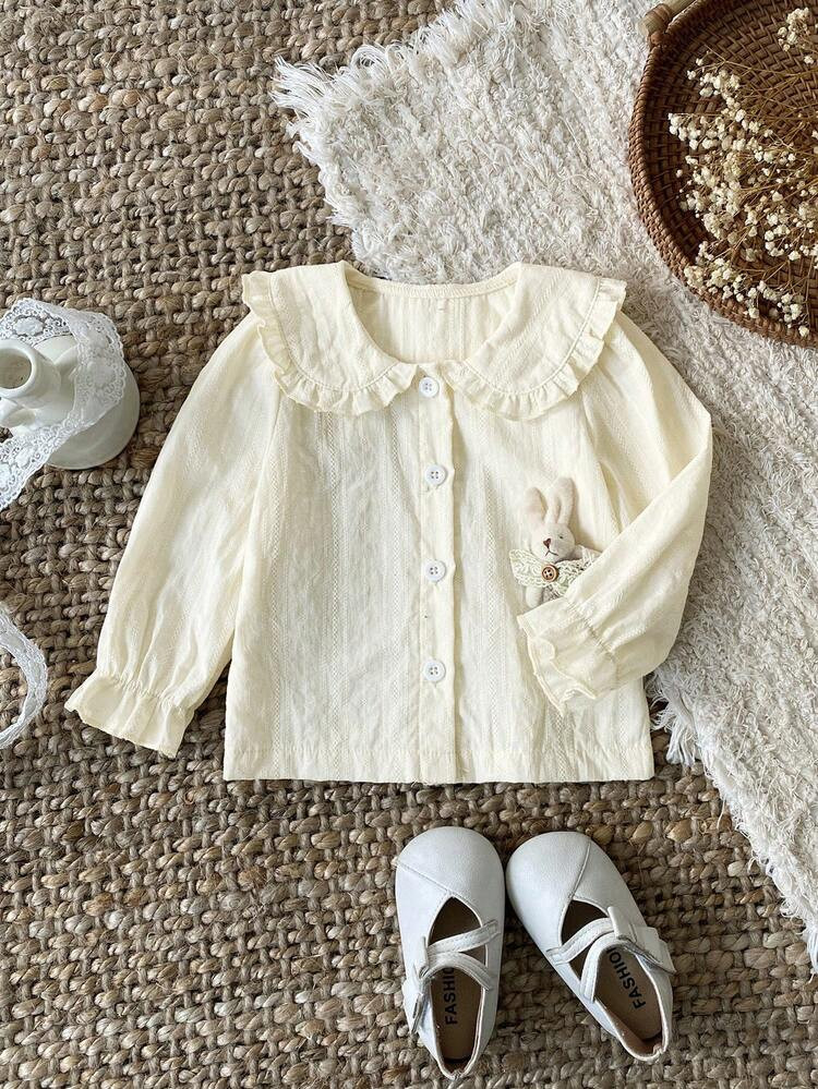 SHEIN Baby Girls Rabbit Doll Decor Peter Pan Collar Long Sleeve Blouse | SHEIN
