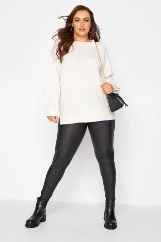Plus Size Black Leather Look Leggings | Yours Clothing UK