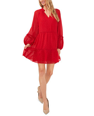CeCe Women's Long Sleeve Tiered Clip-Dot Babydoll Dress & Reviews - Dresses - Women - Macy's | Macys (US)
