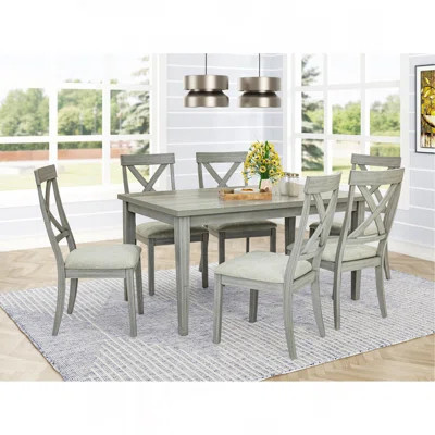 Beautiful 7Pc Dining Set Rectangular Dining Table Upholstered Chair Dining Room Set Wooden Gray | Wayfair North America