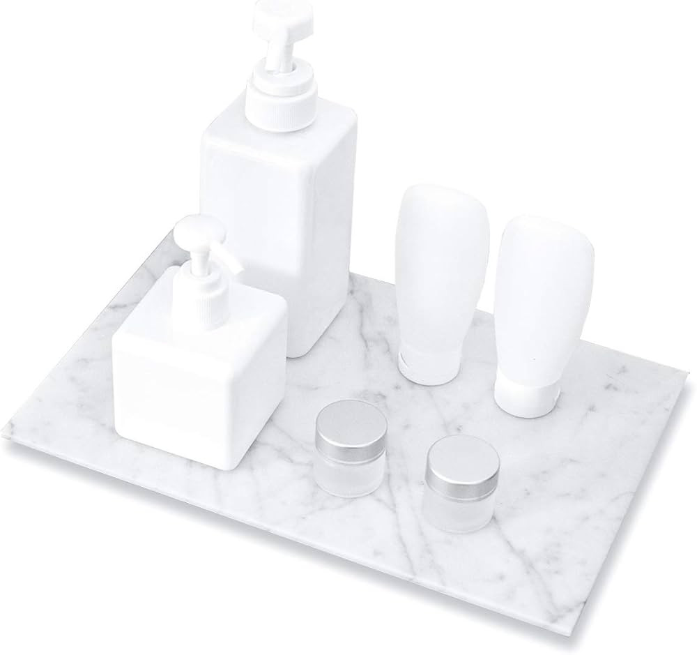 Large Marble Bathroom Tray for Counter White Vanity Tray for Home Decor/Kitchen/Dresser，Easy Cl... | Amazon (US)