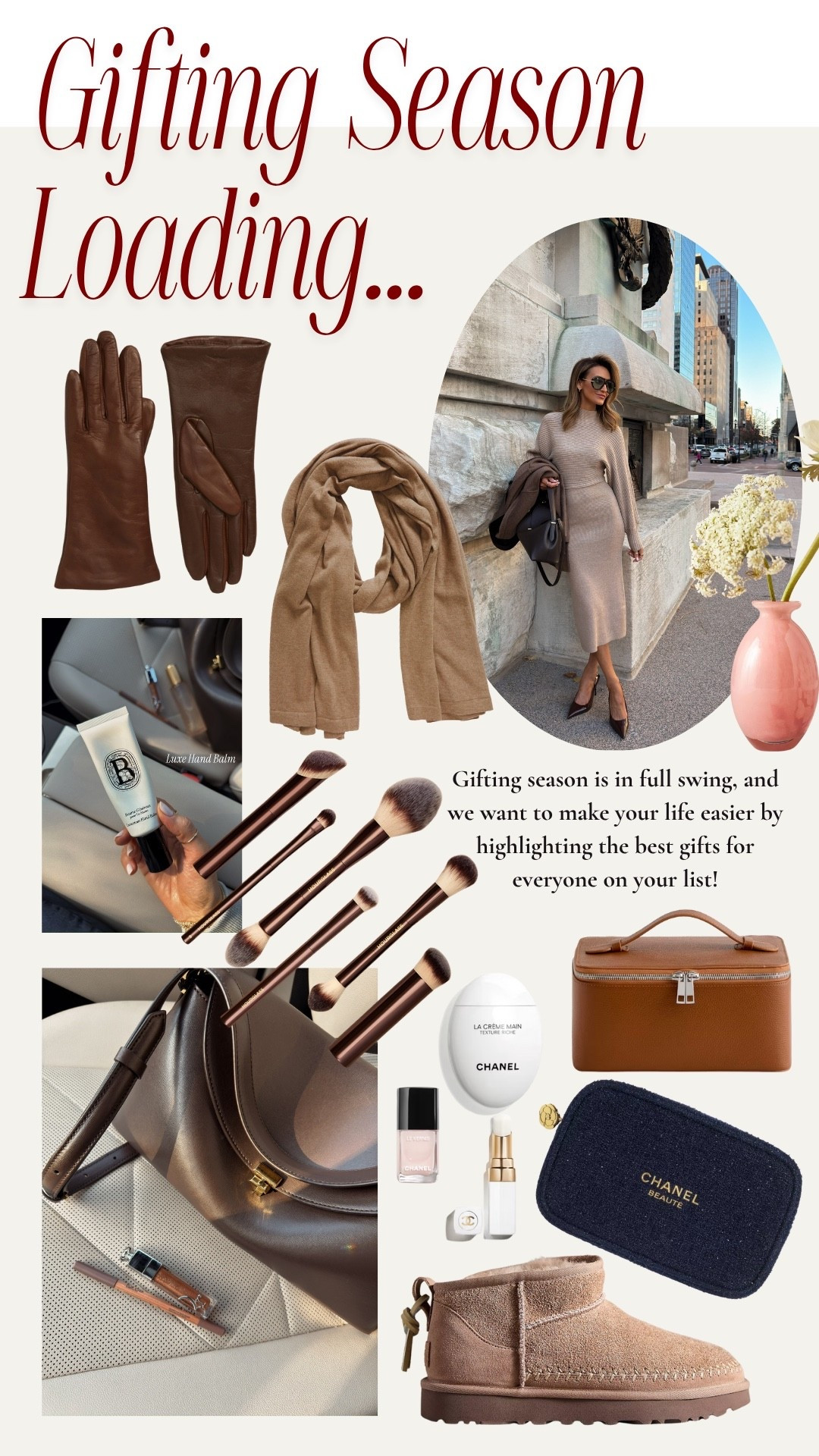Gifting season is in full swing friends!🎁 these are my top picks! 
Cashmere lined leather gloves, cashmere travel wrap, chanel coveted essentials gift set, leather travel cosmetics case flower vase mini ugg booties and travel makeup brush set

#LTKGiftGuide #LTKSaleAlert #LTKHoliday
