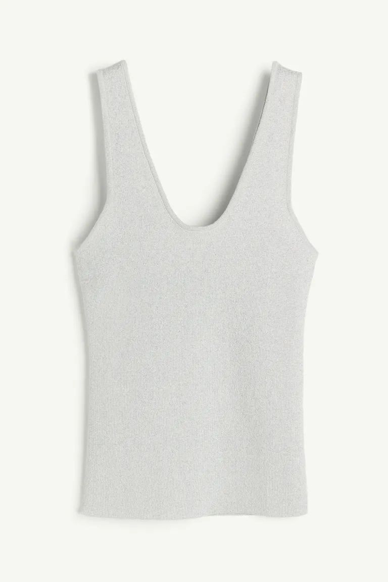 Knit Tank Top - Light gray/glittery - Ladies | H&M US | H&M (US + CA)