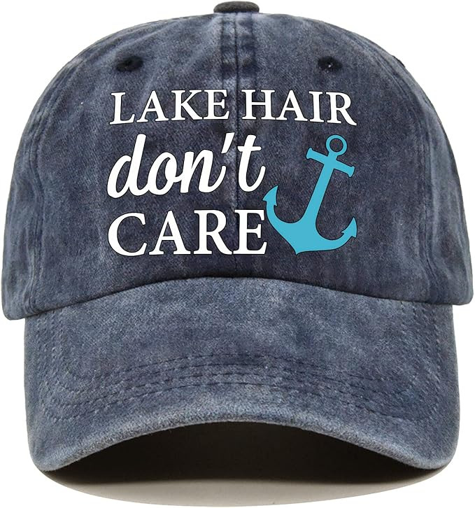 Lake Hair Don't Care Distressed Washed Blue Baseball Cap, Vintage Adjustable Cotton Cap, Retireme... | Amazon (US)