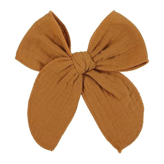 5.5 Inch Dark Yellow Fable Hair Bow: Handmade Linen Cotton Hair Clip for Girls - 1 PCS | Amazon (US)