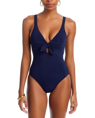 Ava Plunge Neck Tie-Front One Piece Swimsuit | Bloomingdale's (US)