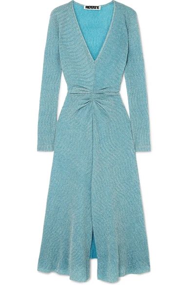 ROTATE - Gathered Metallic Stretch-knit Midi Dress - Sky blue | NET-A-PORTER (UK & EU)