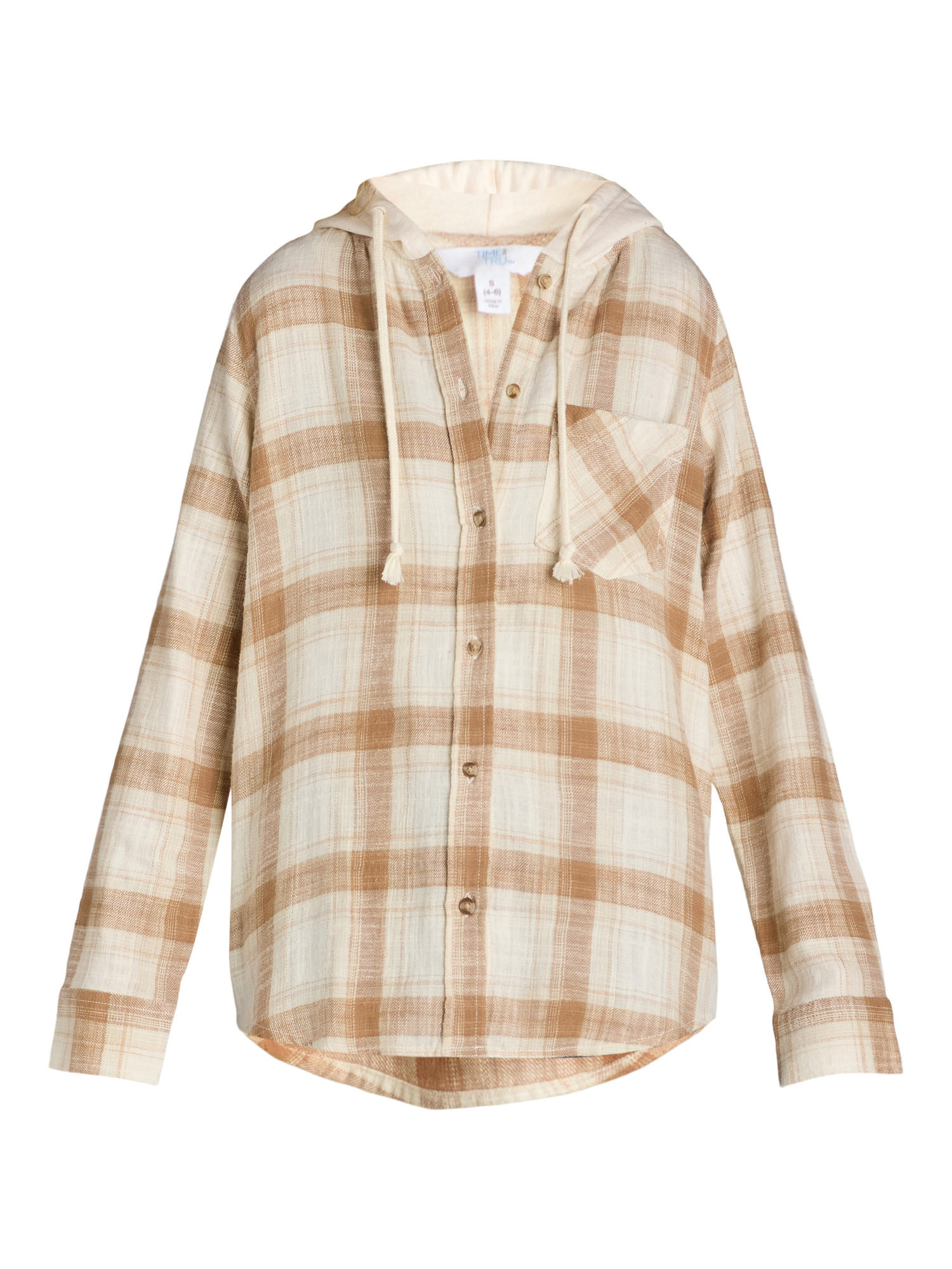 Time and Tru Women's Hooded Flannel Button Down Shirt with Long Sleeves, Sizes XS-XXXL - Walmart.... | Walmart (US)
