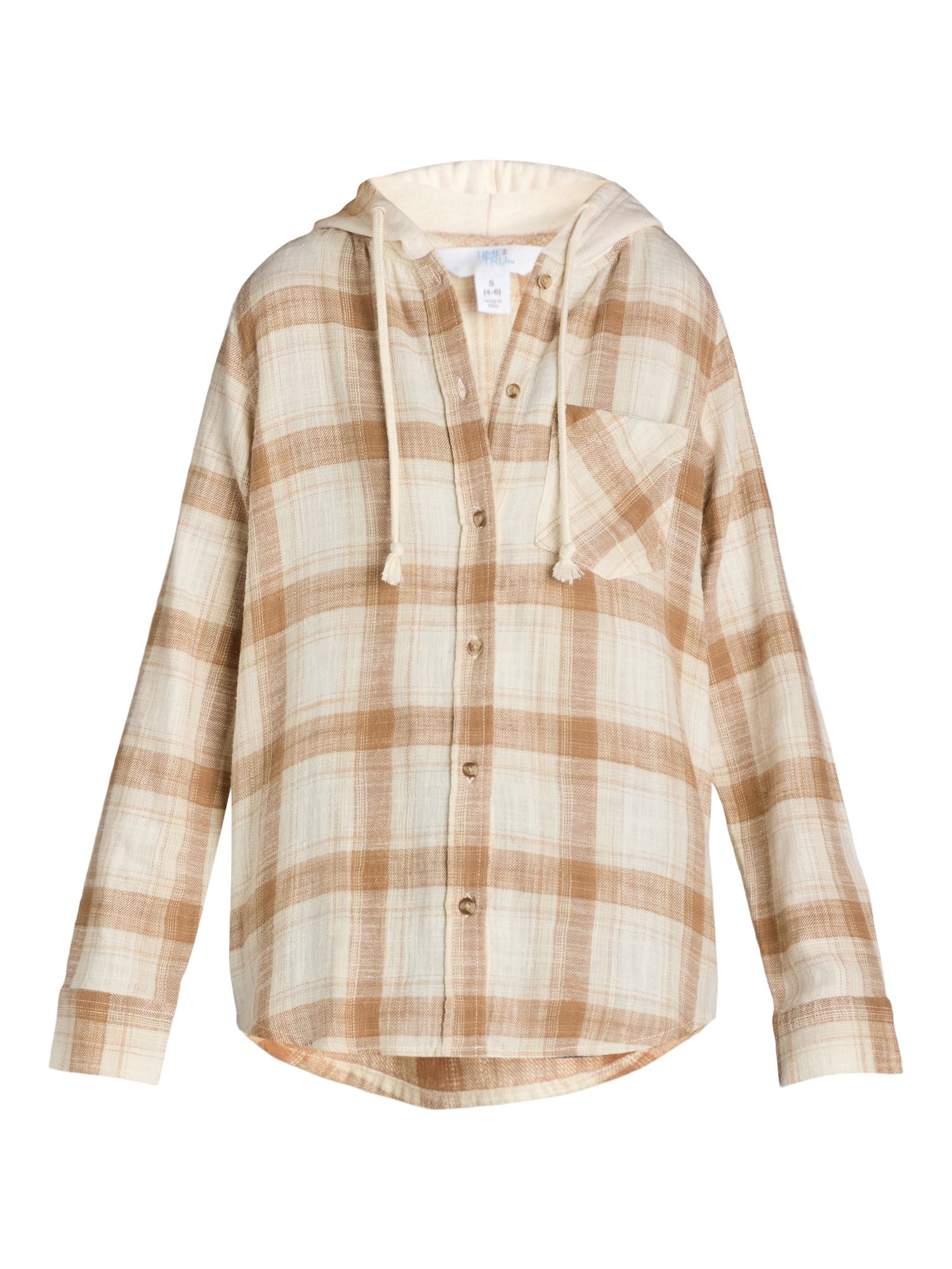 Time and Tru Women's Hooded Flannel Button Down Shirt with Long Sleeves, Sizes XS-XXXL | Walmart (US)