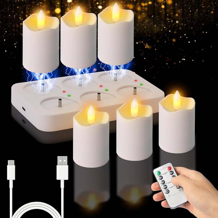 Rechargeable Tea Lights Candles with Remote Timer, 2" x 2.1" Flameless LED Candles with USB Charg... | Amazon (US)